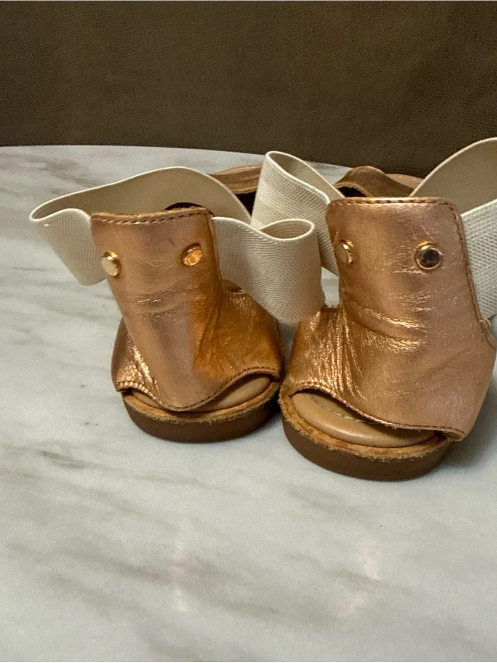 Sorel Ella Strap Leather Sandals  Metallic Gold Size 9