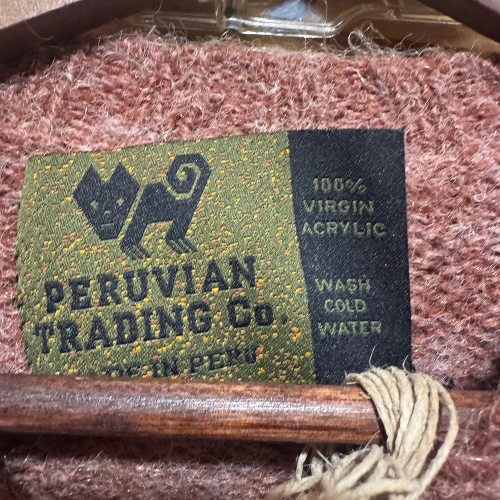 Vintage Peruvian Trading Mauve‎ Knit Sweater & Fringe Skirt Boho Hippie Festival
