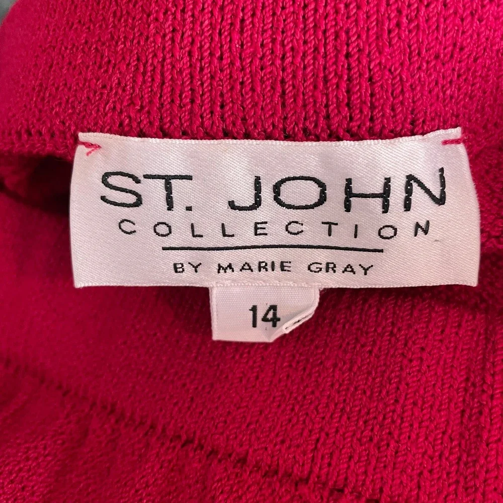 St John Collection Marie Gray Pencil Skirt Red Santana Knit Elastic Waist Sz 14