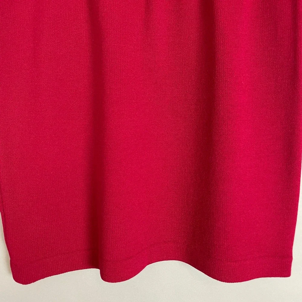 St John Collection Marie Gray Pencil Skirt Red Santana Knit Elastic Waist Sz 14