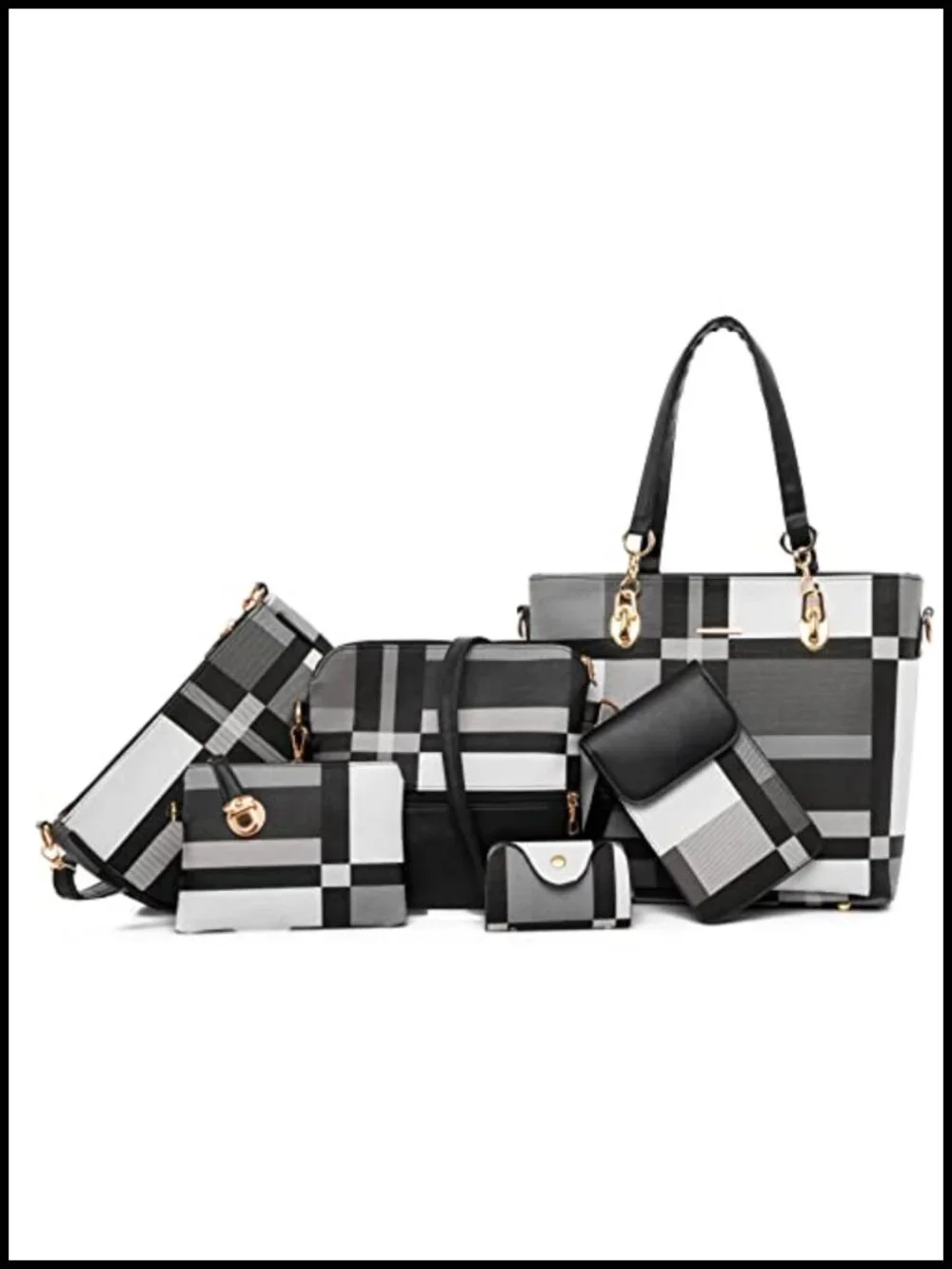 Synthetic Leather Tote Crossbody Bag Set 6pcs Women Handbags Satchel