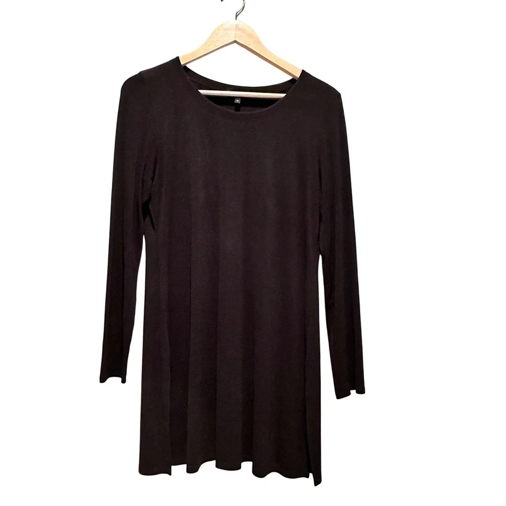Eileen Fisher Black 100% Silk Tunic Top‎ Medium Minimalist Lagenlook