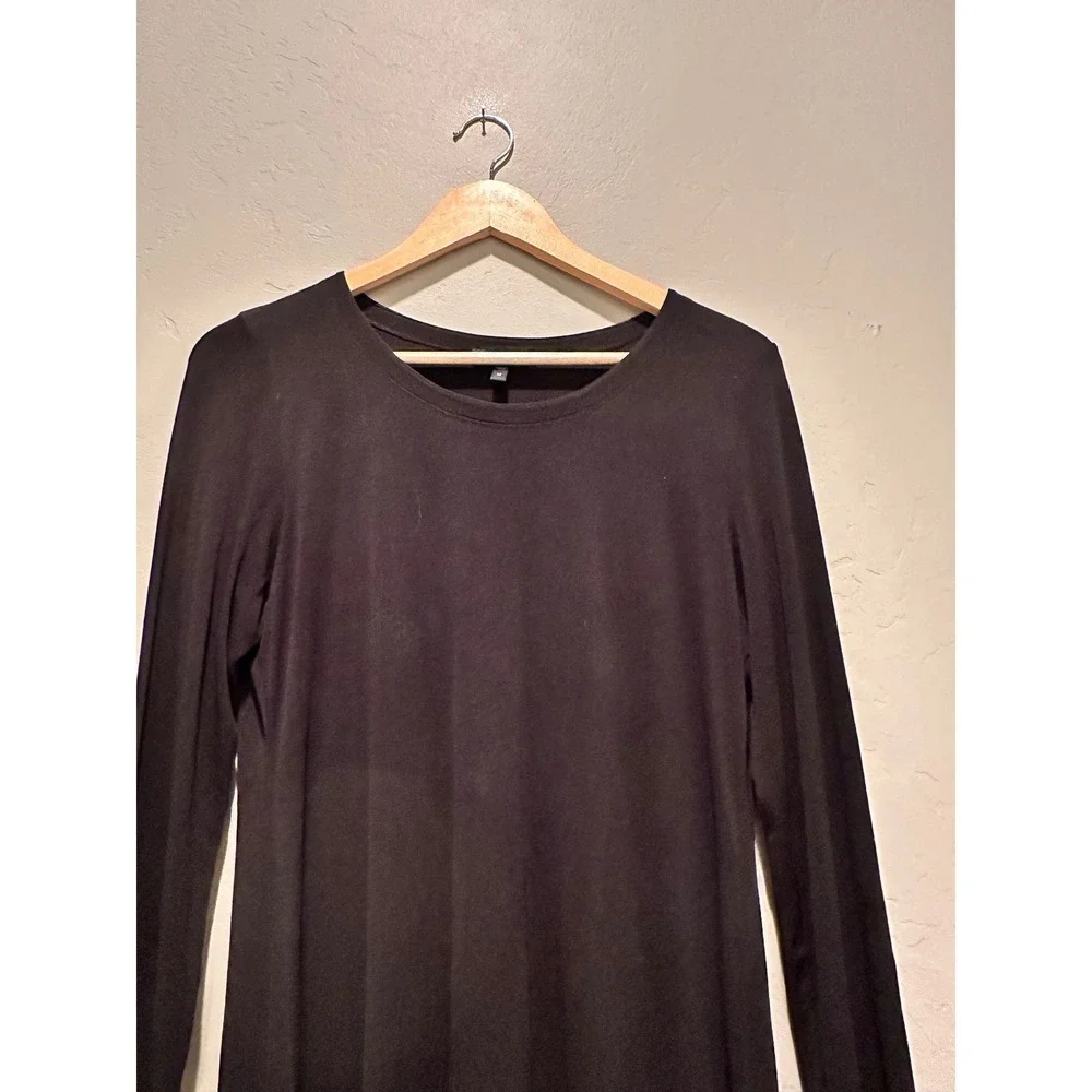 Eileen Fisher Black 100% Silk Tunic Top‎ Medium Minimalist Lagenlook