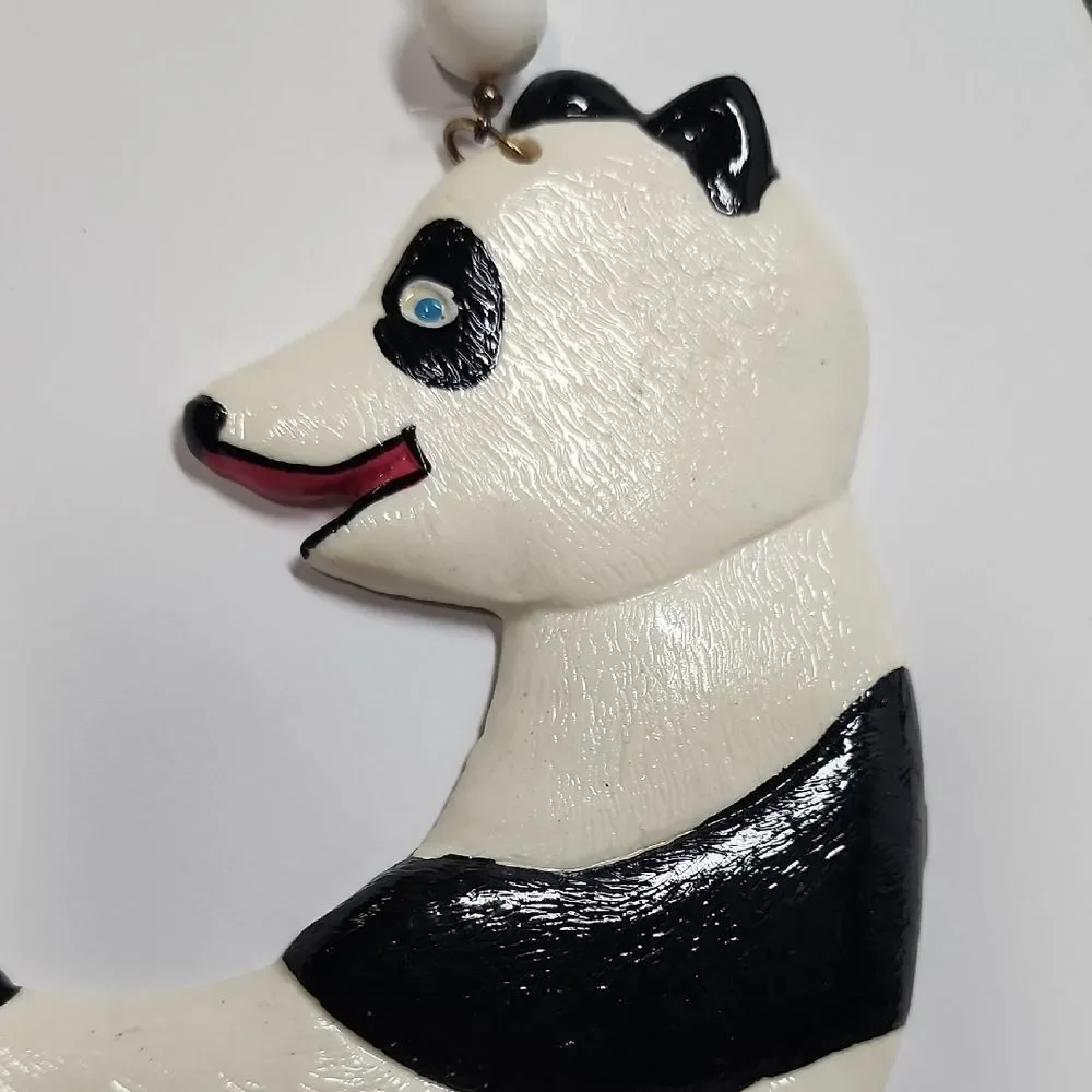 Black and White Panda Necklace Unique Good Luck Bear Handpainted