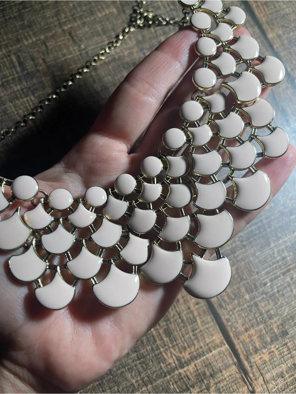 Elegant Blush Pink Statement Necklace with Layered Discs
