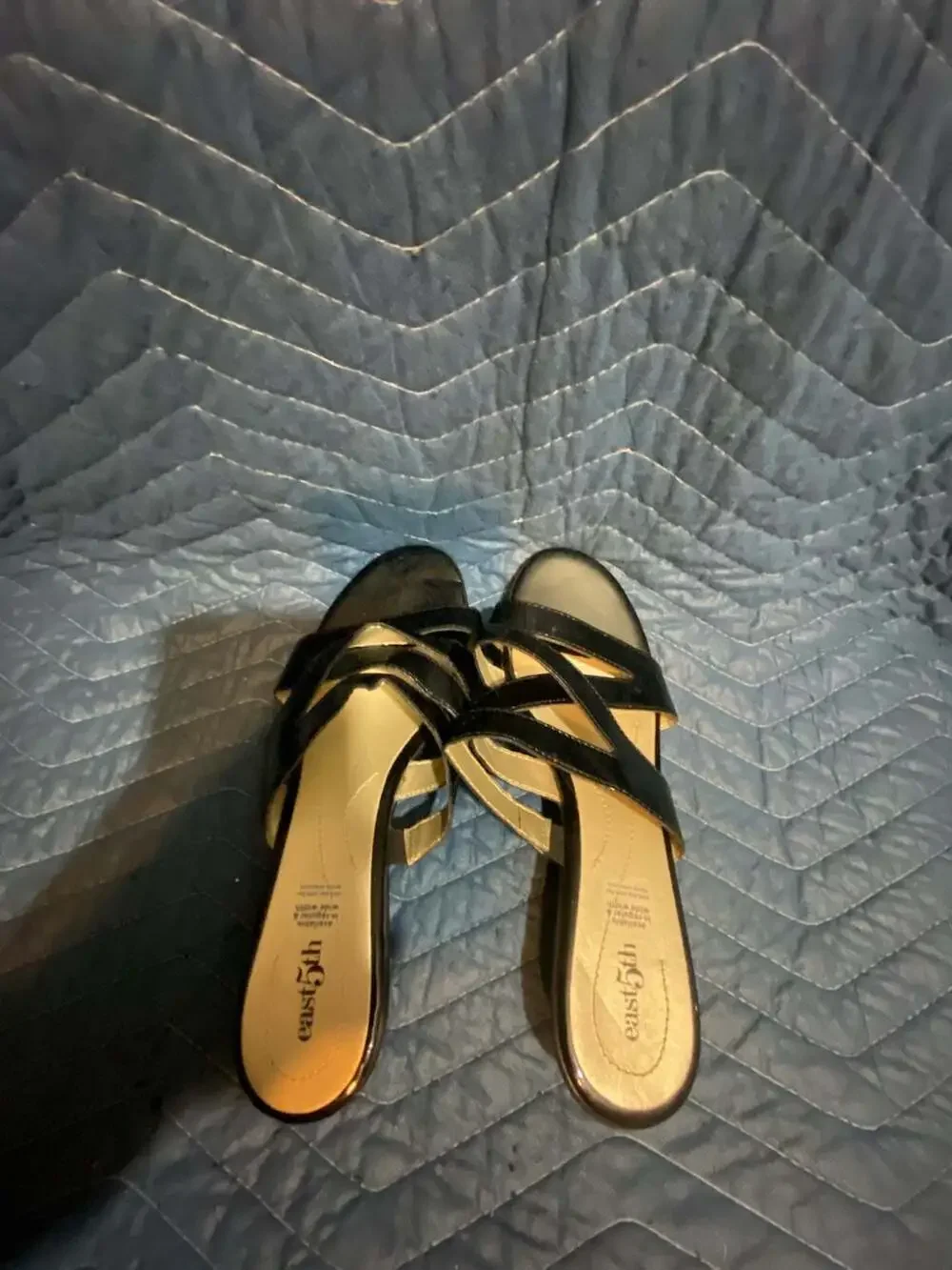 East 5th Black Patent Leather Heeled Slide Sandals