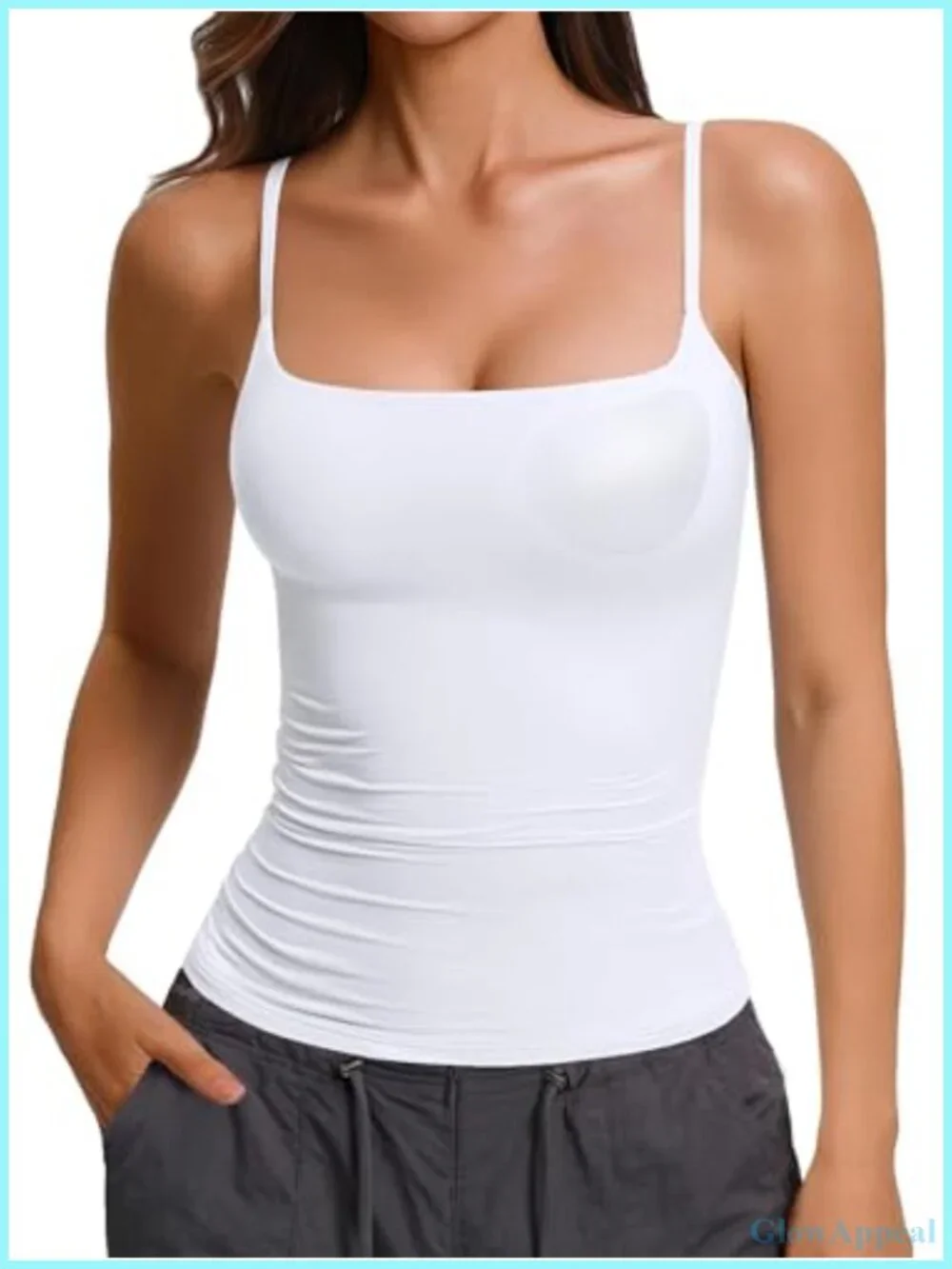 Padded Cami Tank Top with Built in Bra Double Lined Spaghetti Strap Slim Fit