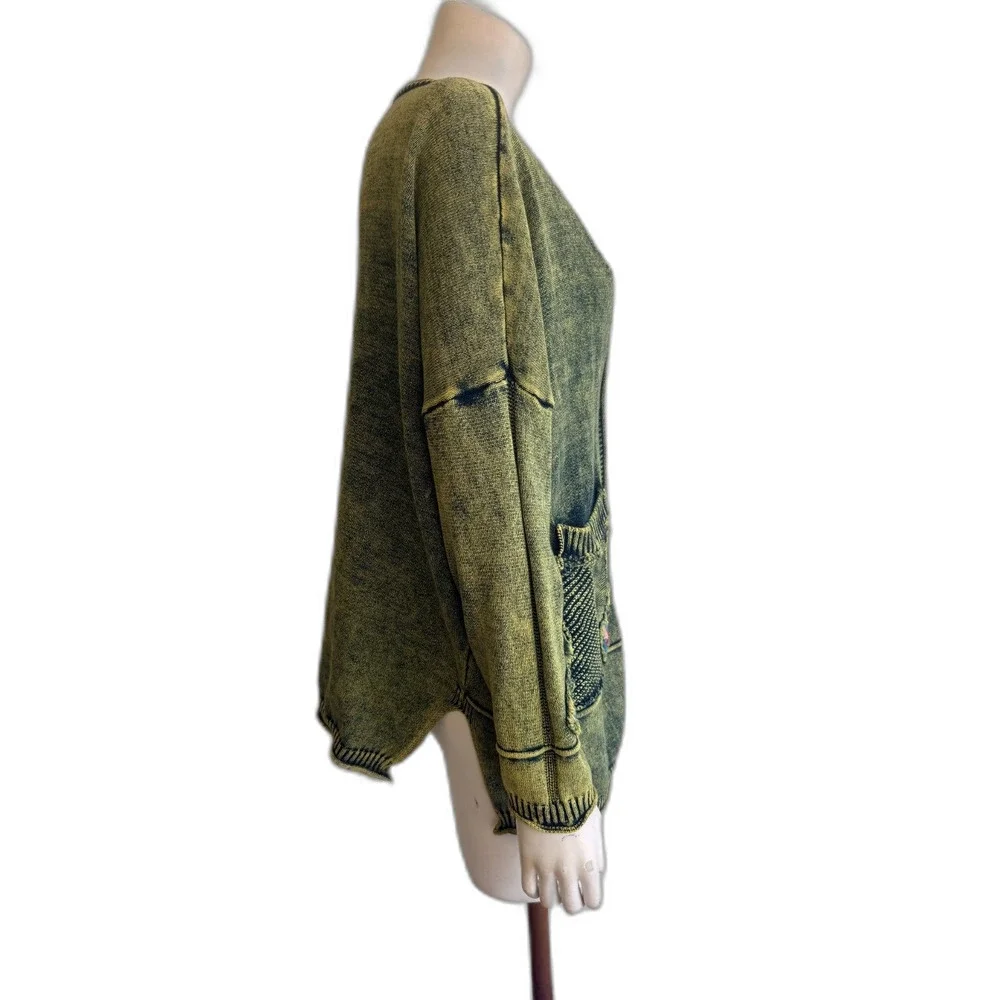 3&D Cardigan Sweater Embroidered Floral Boho Knit Oversized One Size