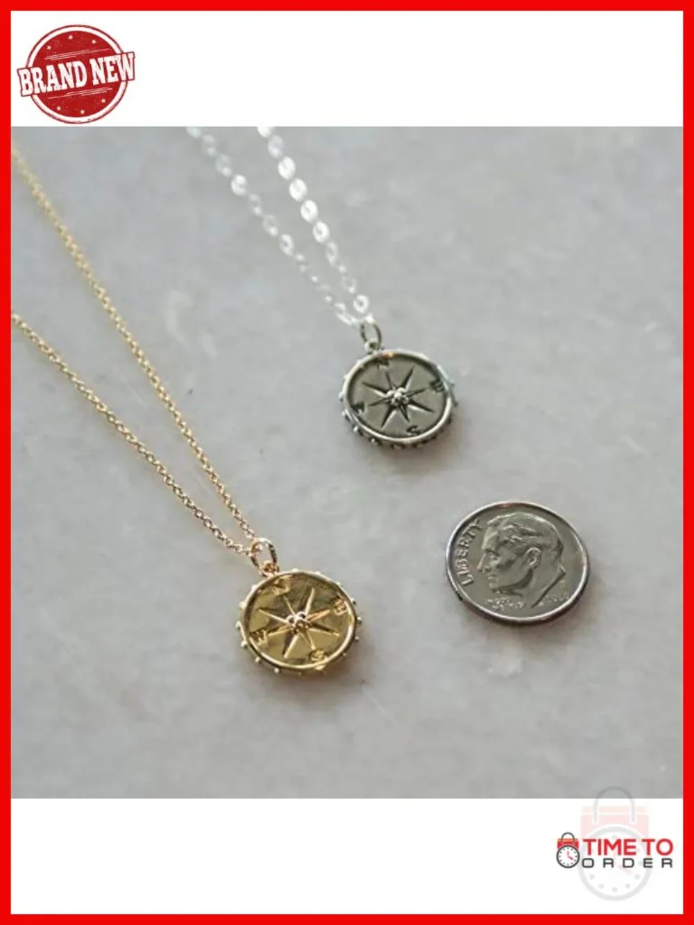 14k Gold Plated Studded Compass Pendant Necklace 18