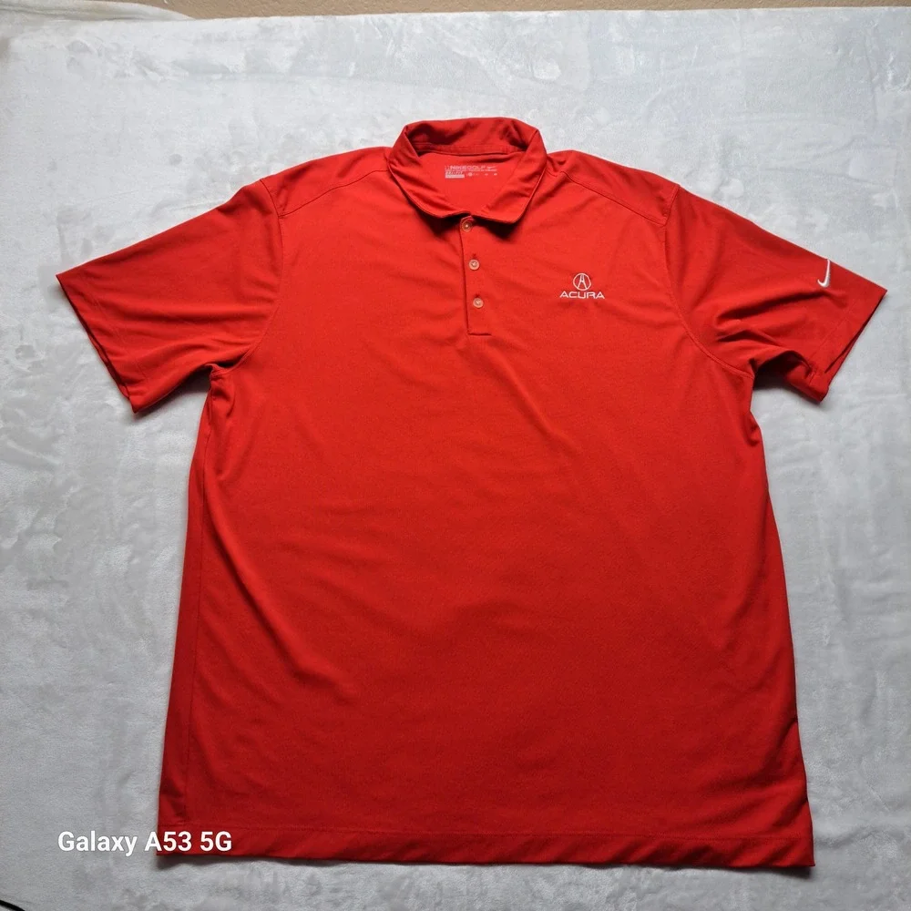 Nike Golf Polo Shirt Mens XL Red Excellent Acura Logo Dri-FIT Short Sleeve