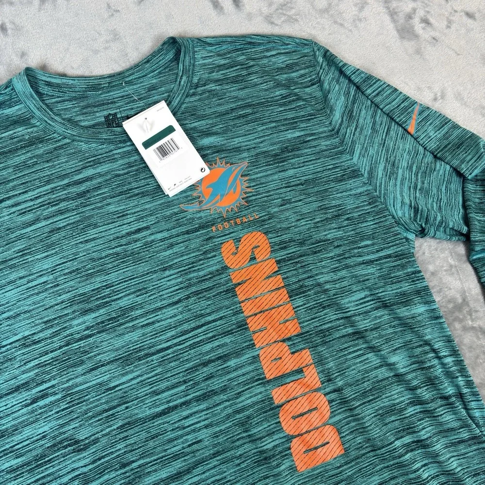 NWT Miami Dolphins Nike Dri Fit The Tee NFL On Field Apparel Long Sleeve Mens XL