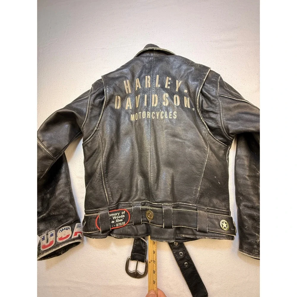 Harley Davidson Leather Jacket Mens M Black Biker Distressed Vintage CA03402 USA