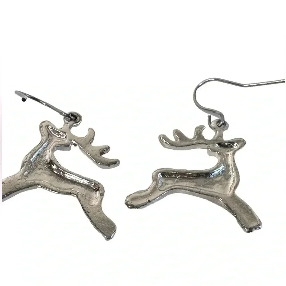Gold and silver reindeer fishhook earrings women’s jewelry winter Christmas deer