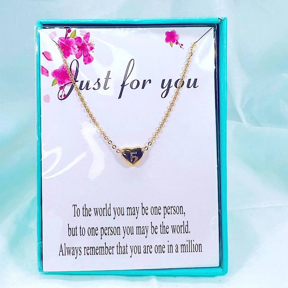 Minimalist Dainty Heart Personal Initial Gold Plated Beautiful Necklace Retro