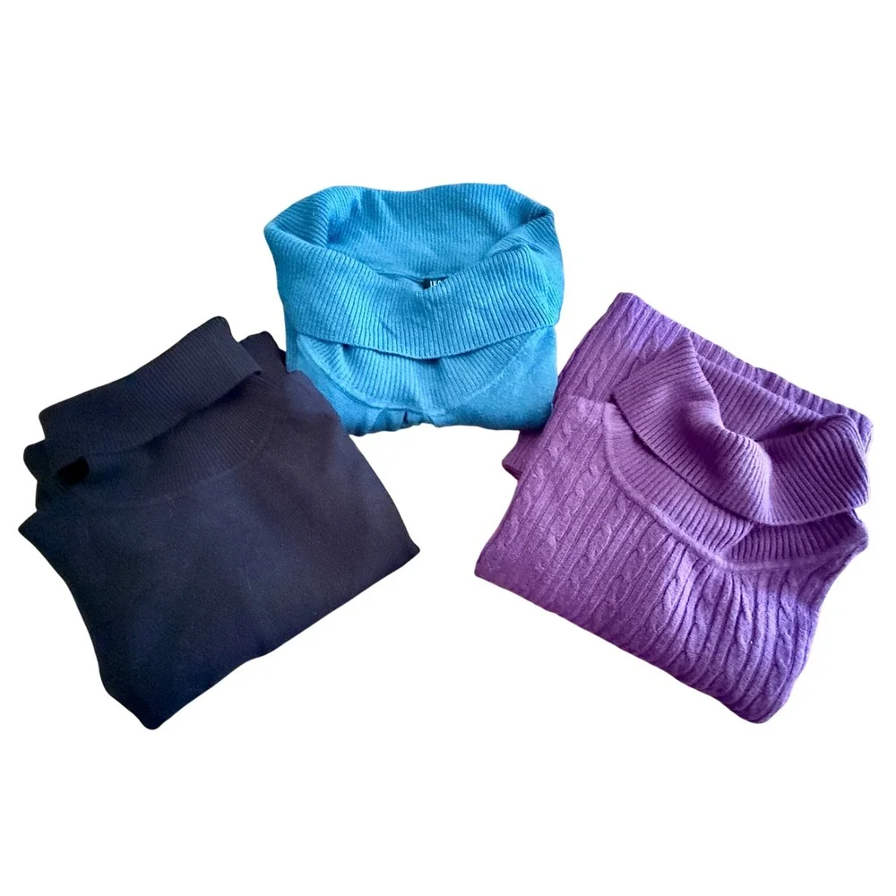 Lot of 3 Diff Used Turtle Neck Sweaters All Sz Large:  INC, Apt 9, Croft &Barrow