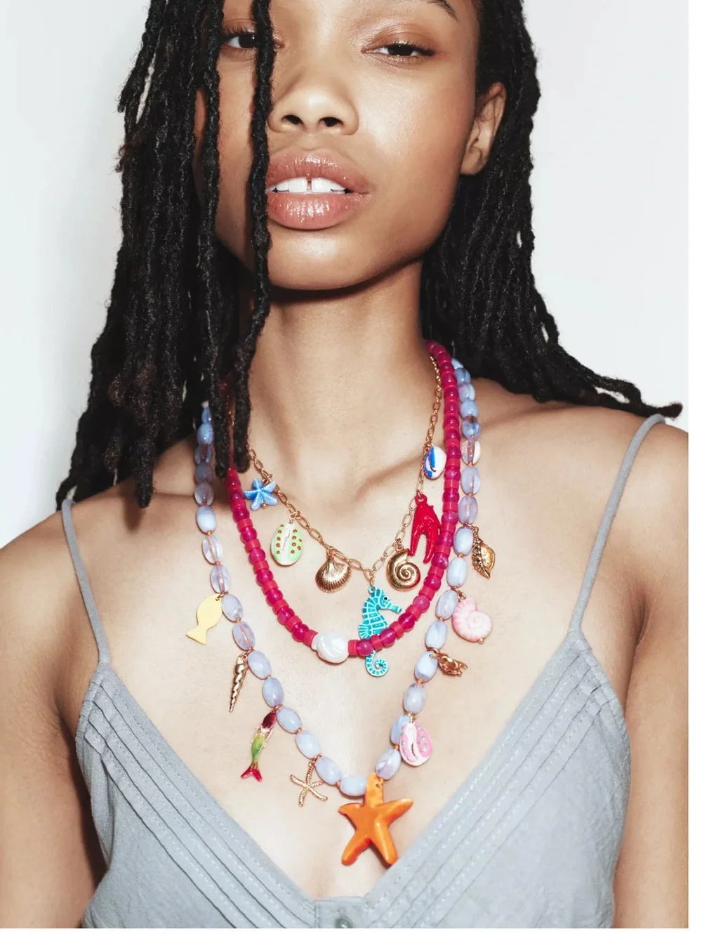 Zara Pack of 3 Marine Charm Necklaces features colorful beads