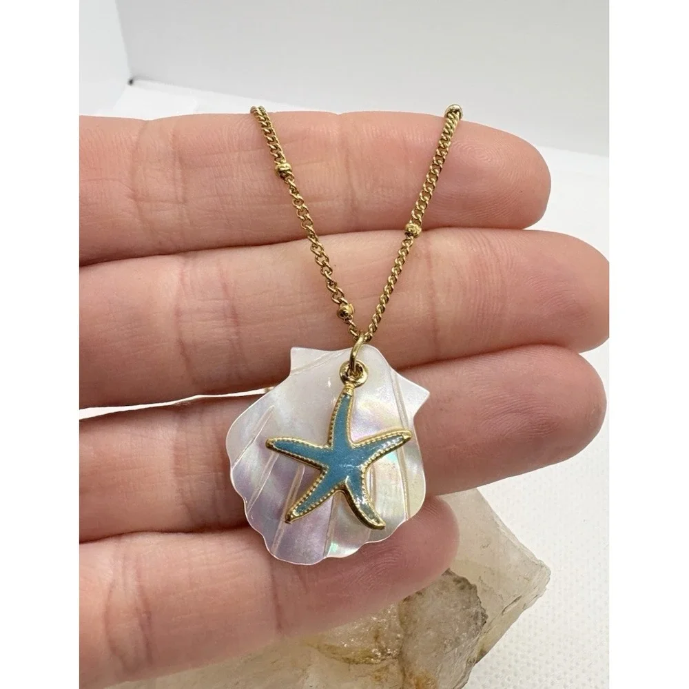 Stainless Steel Starfish Shell Necklace‎ Gold Tone 16–17.5