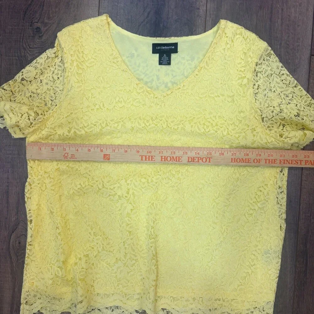 Liz Claiborne 2Pc Butter Yellow Lace‎ Top & Skirt XL Stretch Career Spring