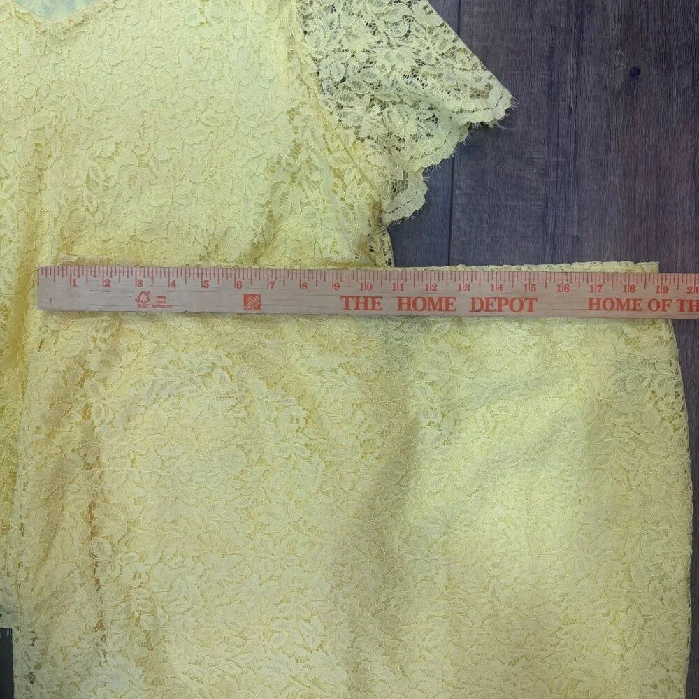 Liz Claiborne 2Pc Butter Yellow Lace‎ Top & Skirt XL Stretch Career Spring