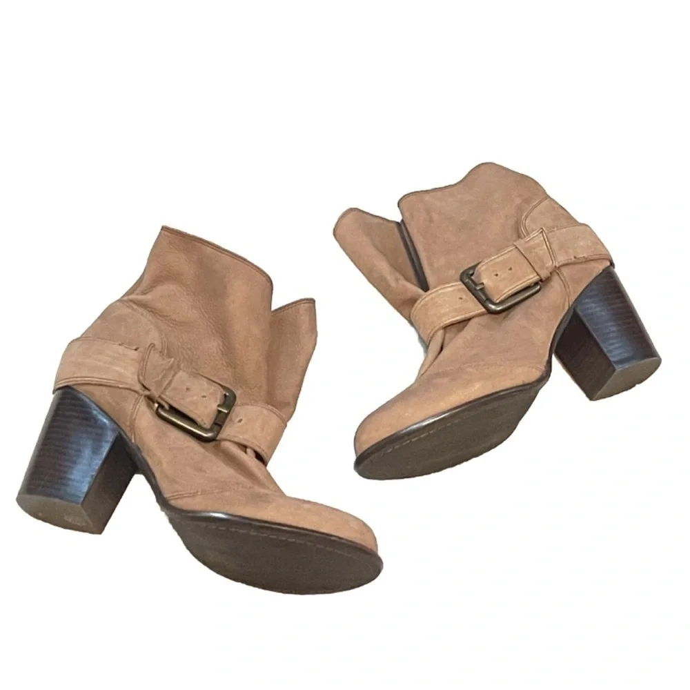 Splendid Latte Slouch Ankle Pull On Block Heel Leather Suede Boots Size 9.5M