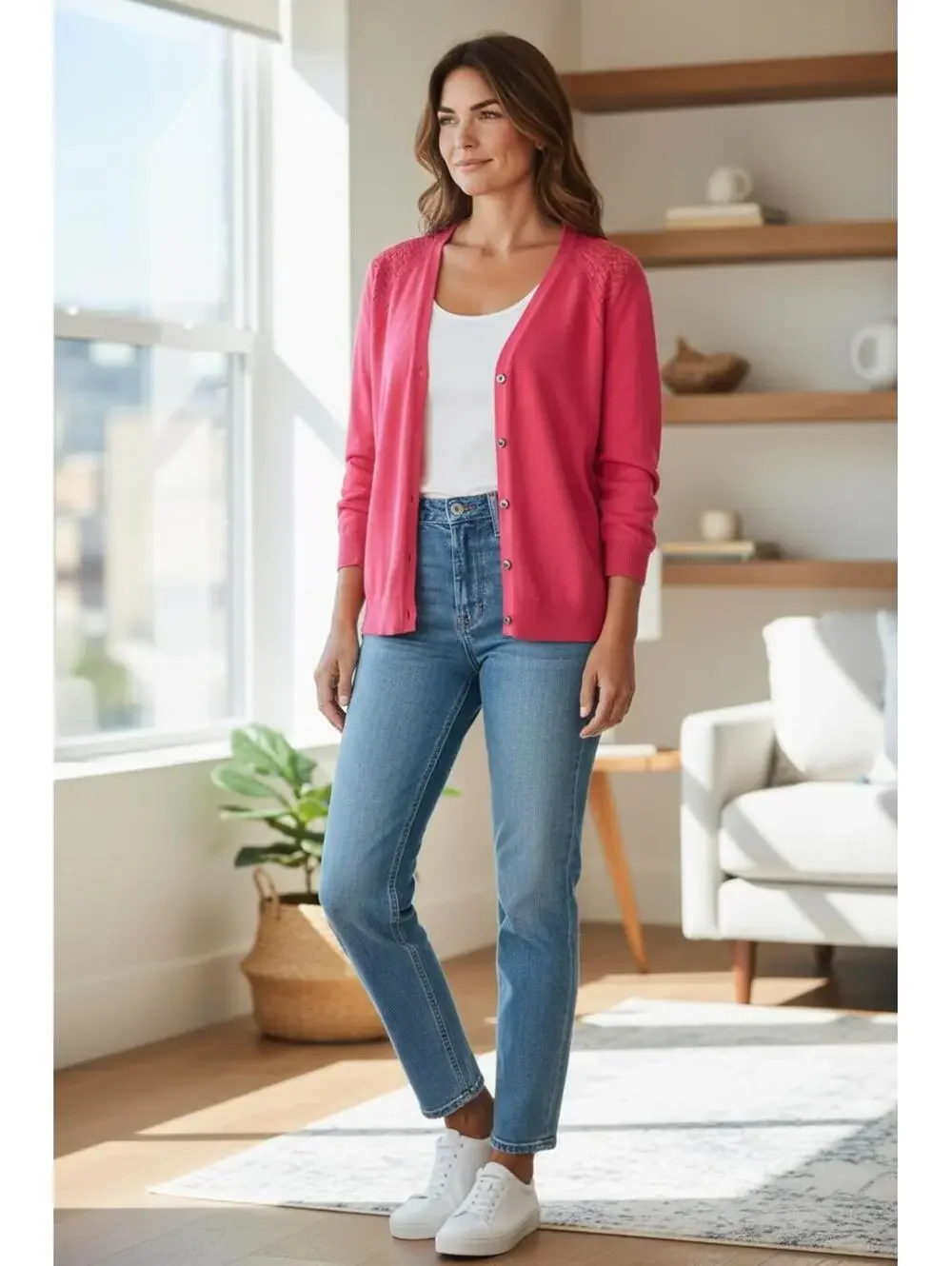 Christopher &‎ Banks Pink Button-Up Cardigan Sweater PXL