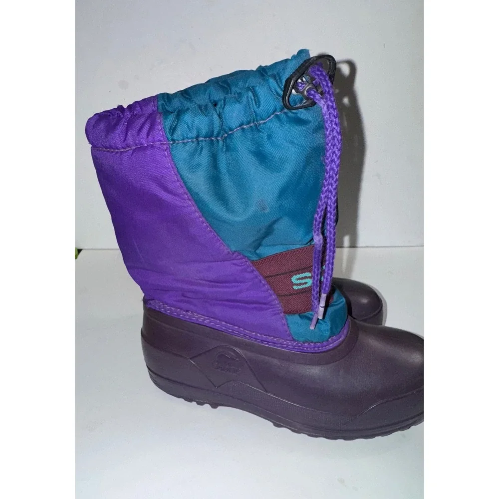 Sorel Vintage Kids Size 13 Purple Teal Colorblock Snow Boots Made in Canada