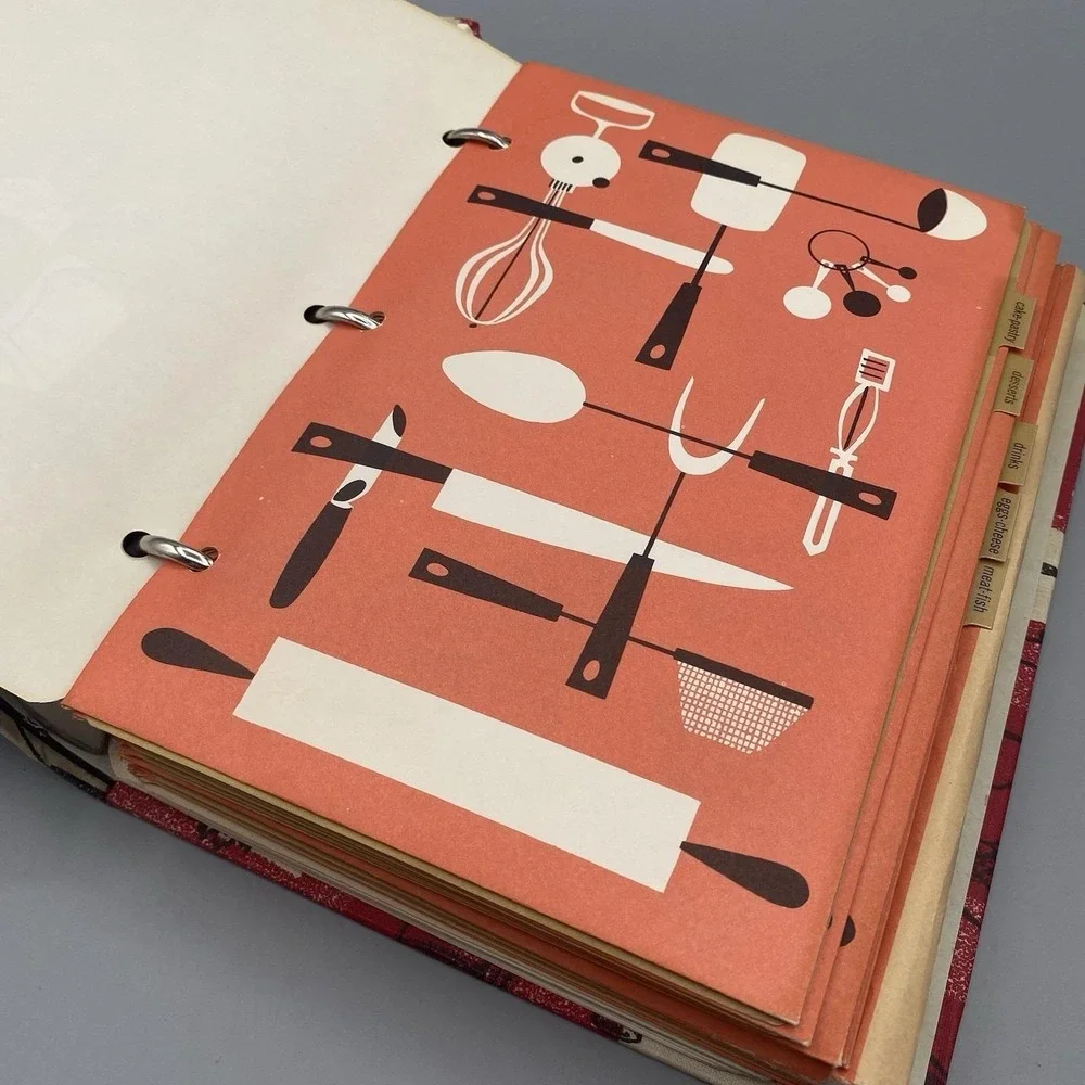 Vintage 60s My Recipe Book 3-Ring Binder Envelopes‎ Clipped Recipes Mid Century