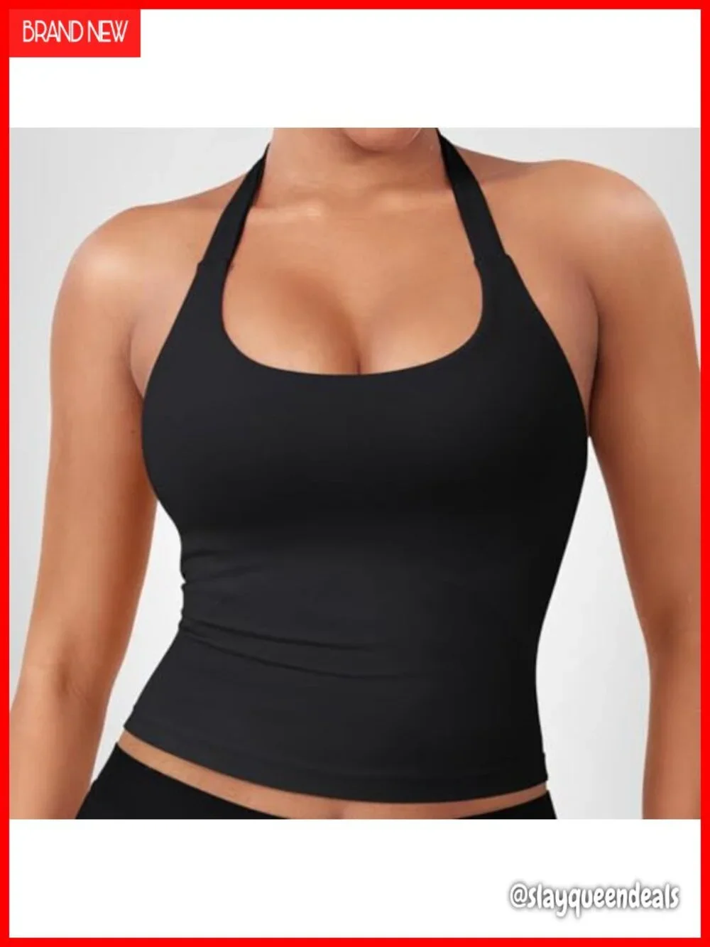 Halter Tank Top Longline Backless Built-in Bra Compression Crop Top for Gym