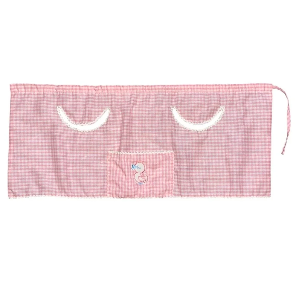 Vintage Pink Gingham High Chair Stroller Cover Embroidered‎ Duck Plastic Lined