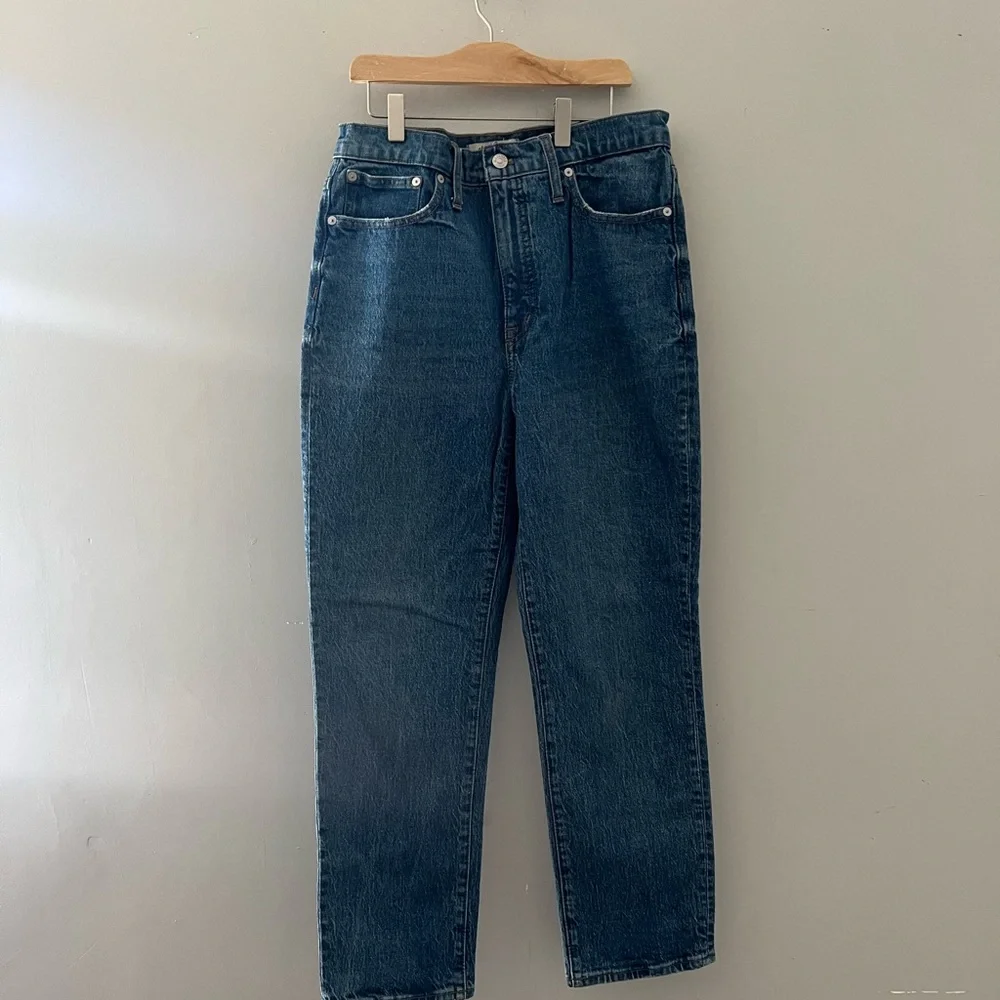 Madewell Classic Straight Jean Tapered Mom Stretch Denim Jeans medium blue‎ 28