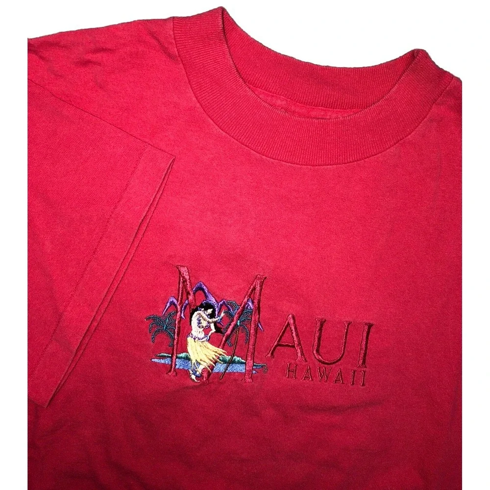 Vintage Maui T Shirt Women's M Red Embroidered Single Stitch USA‎