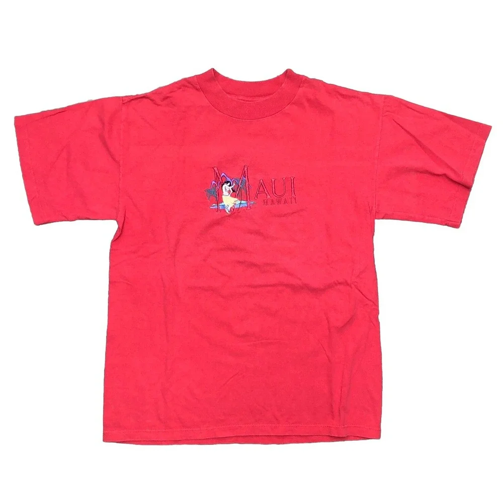 Vintage Maui T Shirt Women's M Red Embroidered Single Stitch USA‎