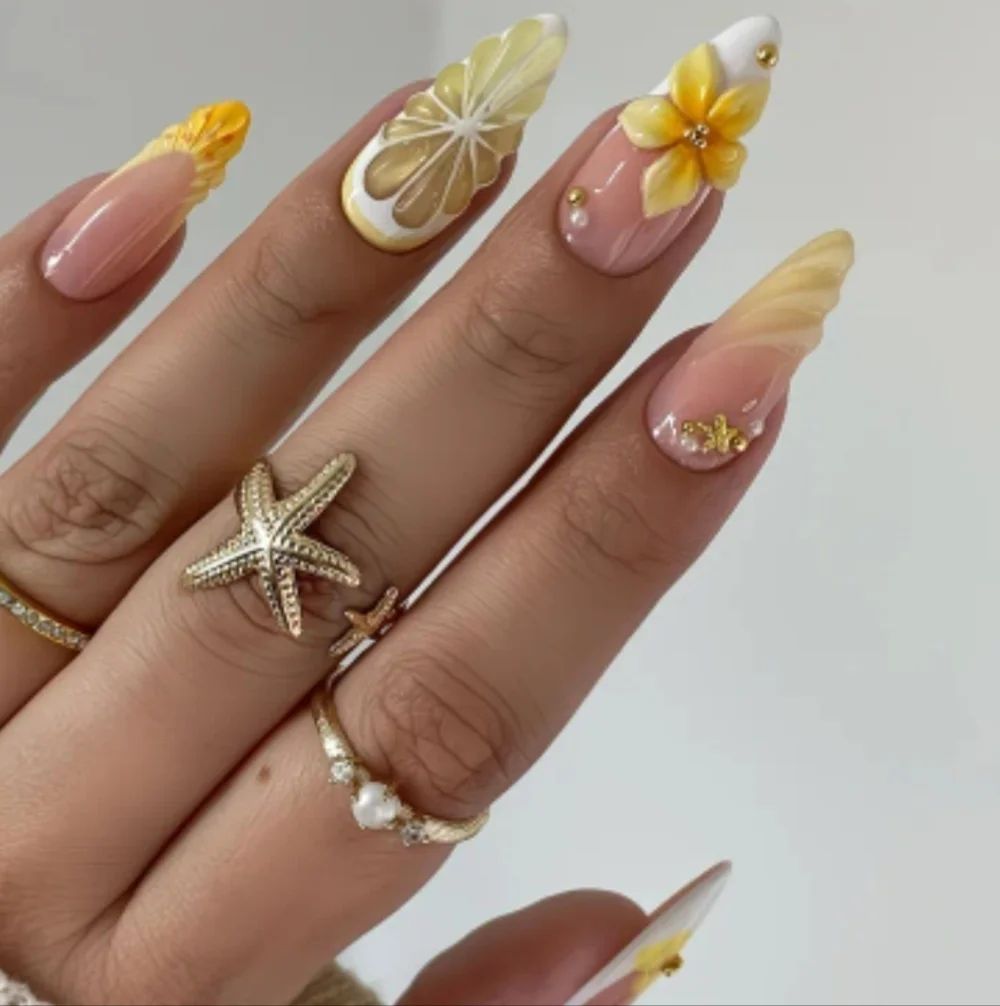 🔥3/$21   3D Floral Yellow Press On Nails Set