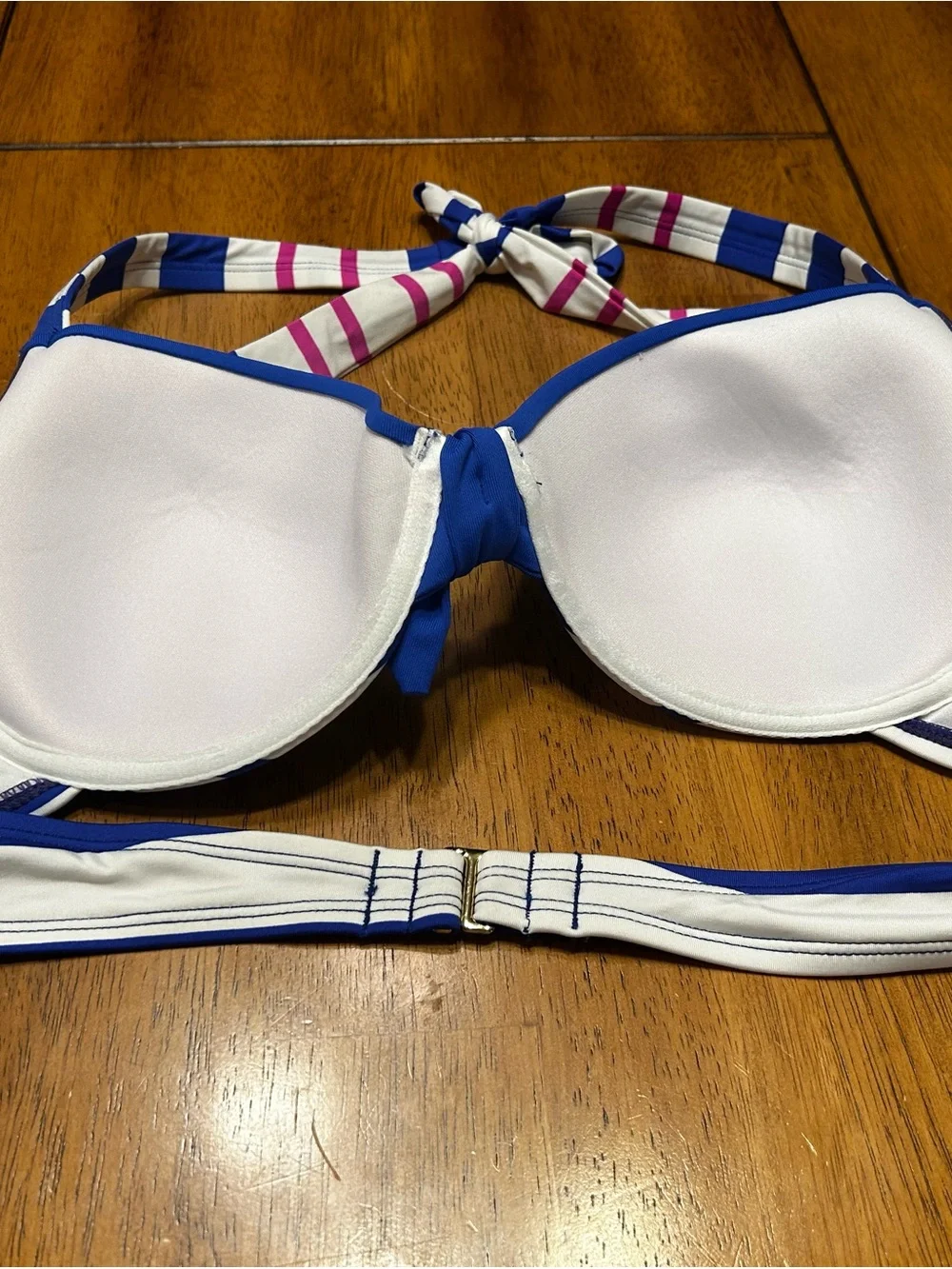 Liz Claiborne Blue and White Striped Halter Bikini Top One-Piece