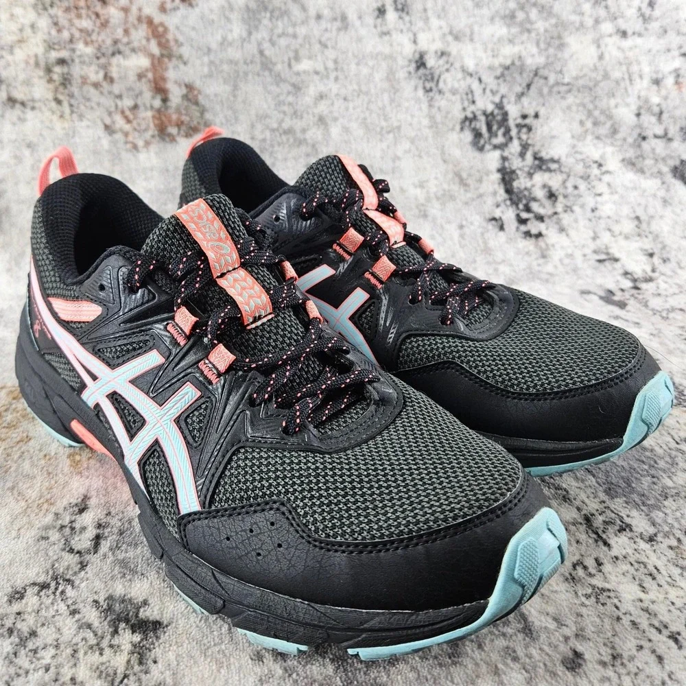 Asics Gel Venture 8 Sneakers Womens 10 Black Aqua Trail Running Shoes‎ 1012A708