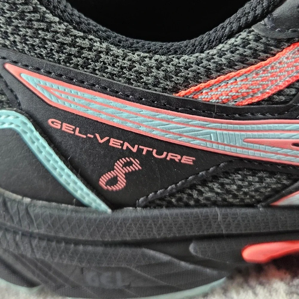 Asics Gel Venture 8 Sneakers Womens 10 Black Aqua Trail Running Shoes‎ 1012A708