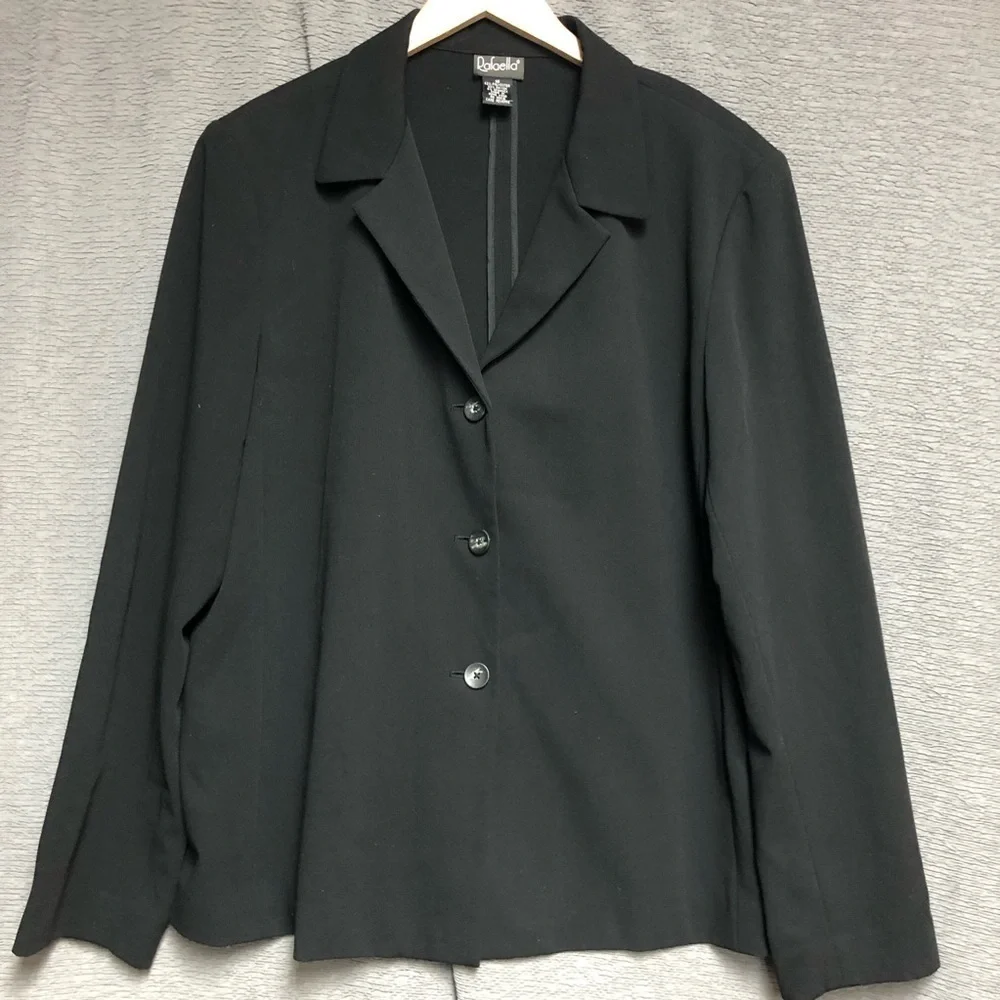 Rafaela 16 black Ponte knit jacket with three buttons pit to pit 22