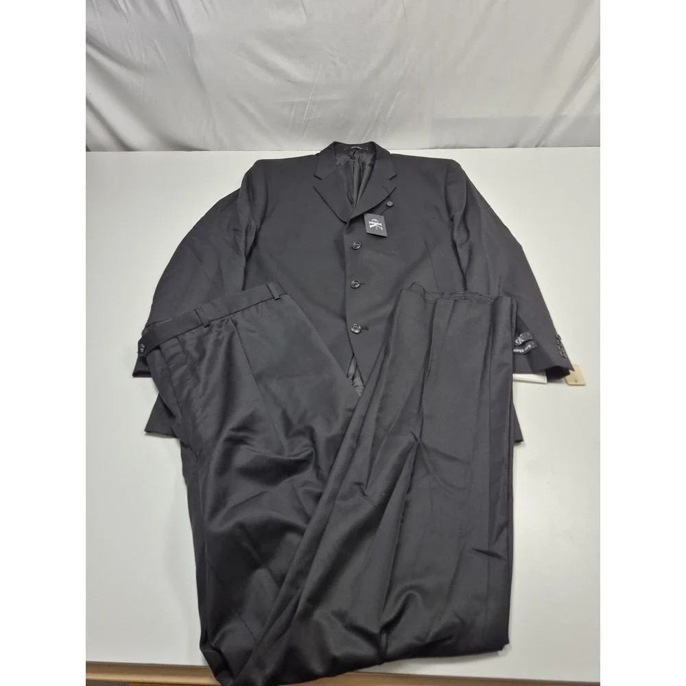 Calvin Klein Suit Mens 50 Long Black Super 140s Wool 2 Piece 45x36 NWT FLAW