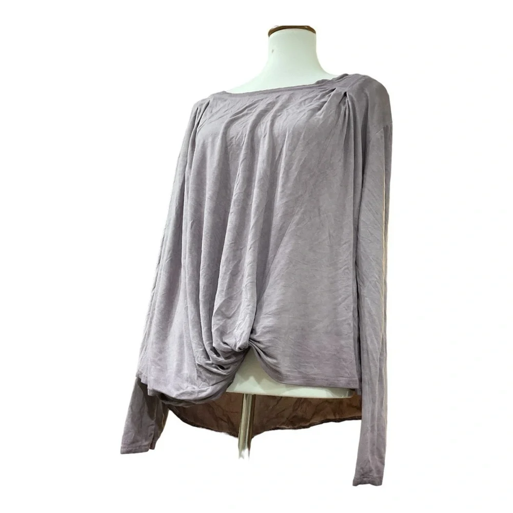 Umgee Mineral Wash Long Sleeve Pullover, Twist Front, Light Purple Top