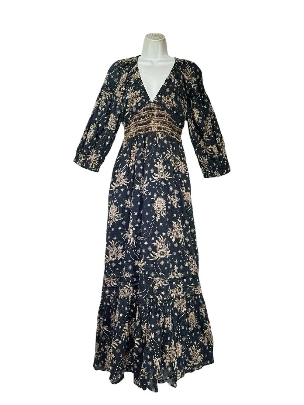 Free People Golden Hour Smocked Bodice Maxi Dress Size S