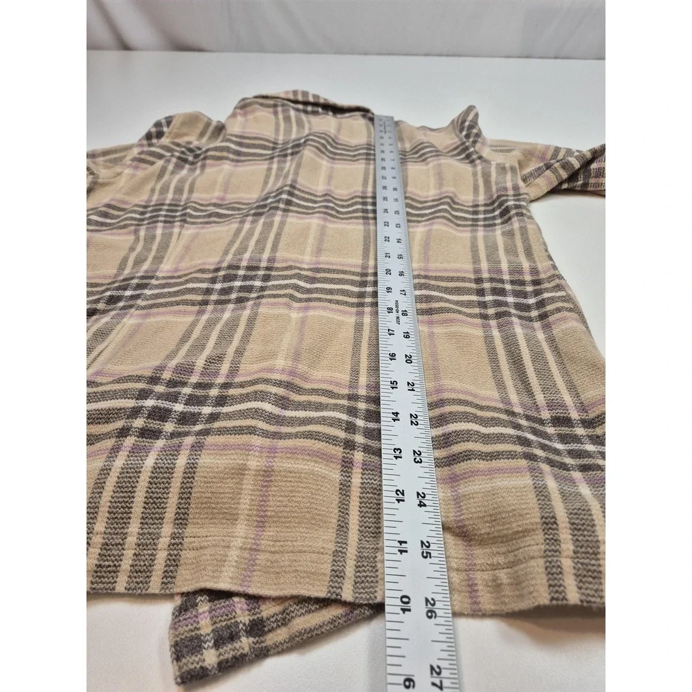 Patagonia Fjord Flannel Shirt Womens 14 Beige Organic Cotton Plaid Long Sleeve