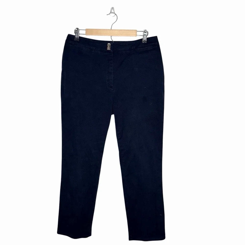 Lauren‎ Ralph Lauren Petite Navy Blue Pants Silver Twist Front Straight Leg 12P