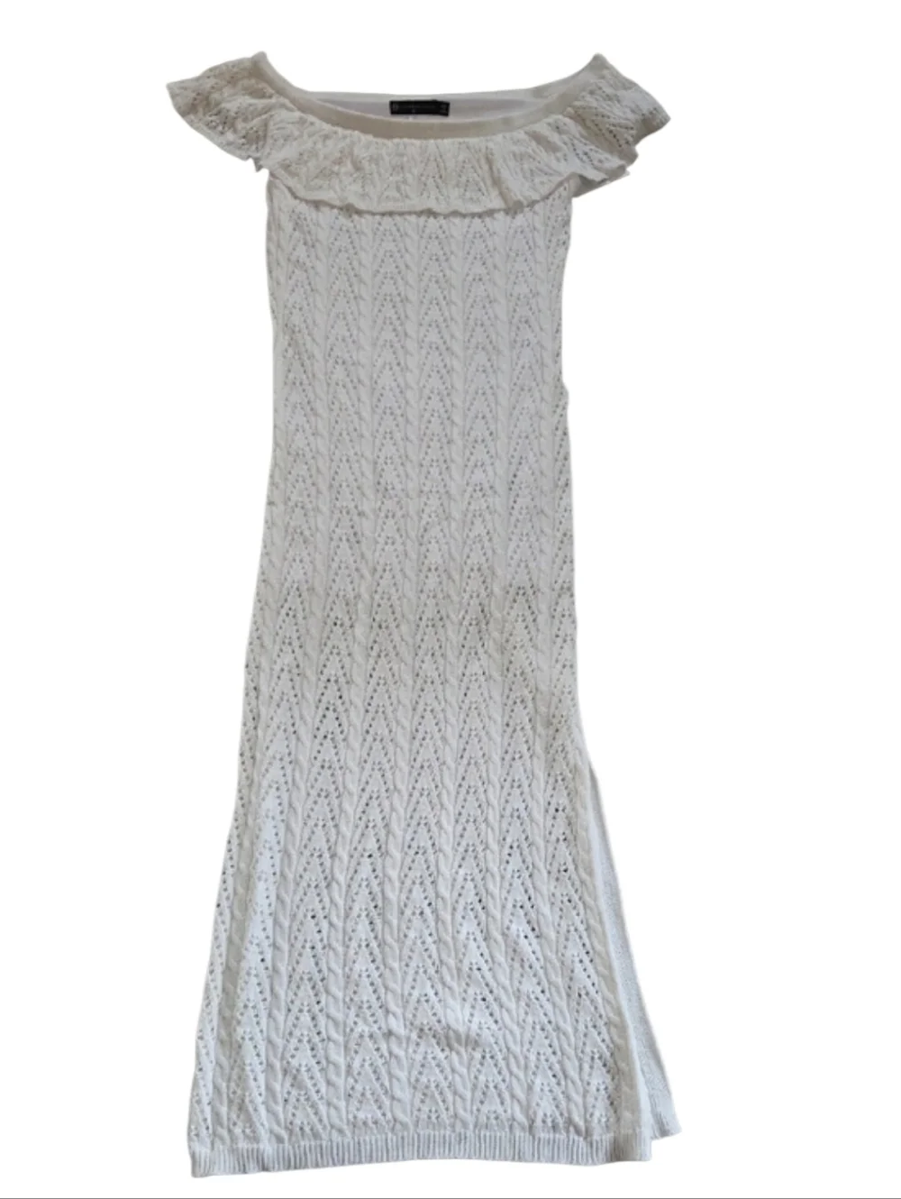 Fashion to Figure White Off-Shoulder Crochet Boho Maxi Dress‎