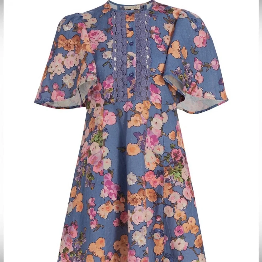 Bytimo blue floral dress with flutter sleeves size S