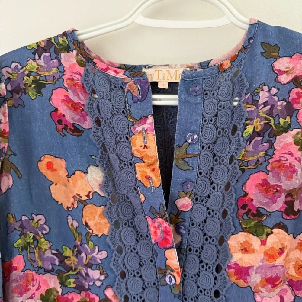 Bytimo blue floral dress with flutter sleeves size S