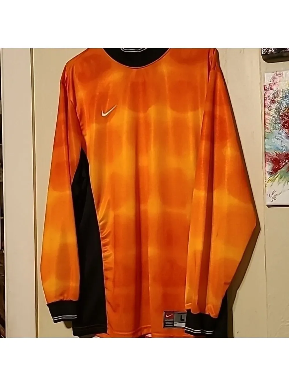 Nike Team vintage Soccer jersey made in USA. Orange/black. (#473)