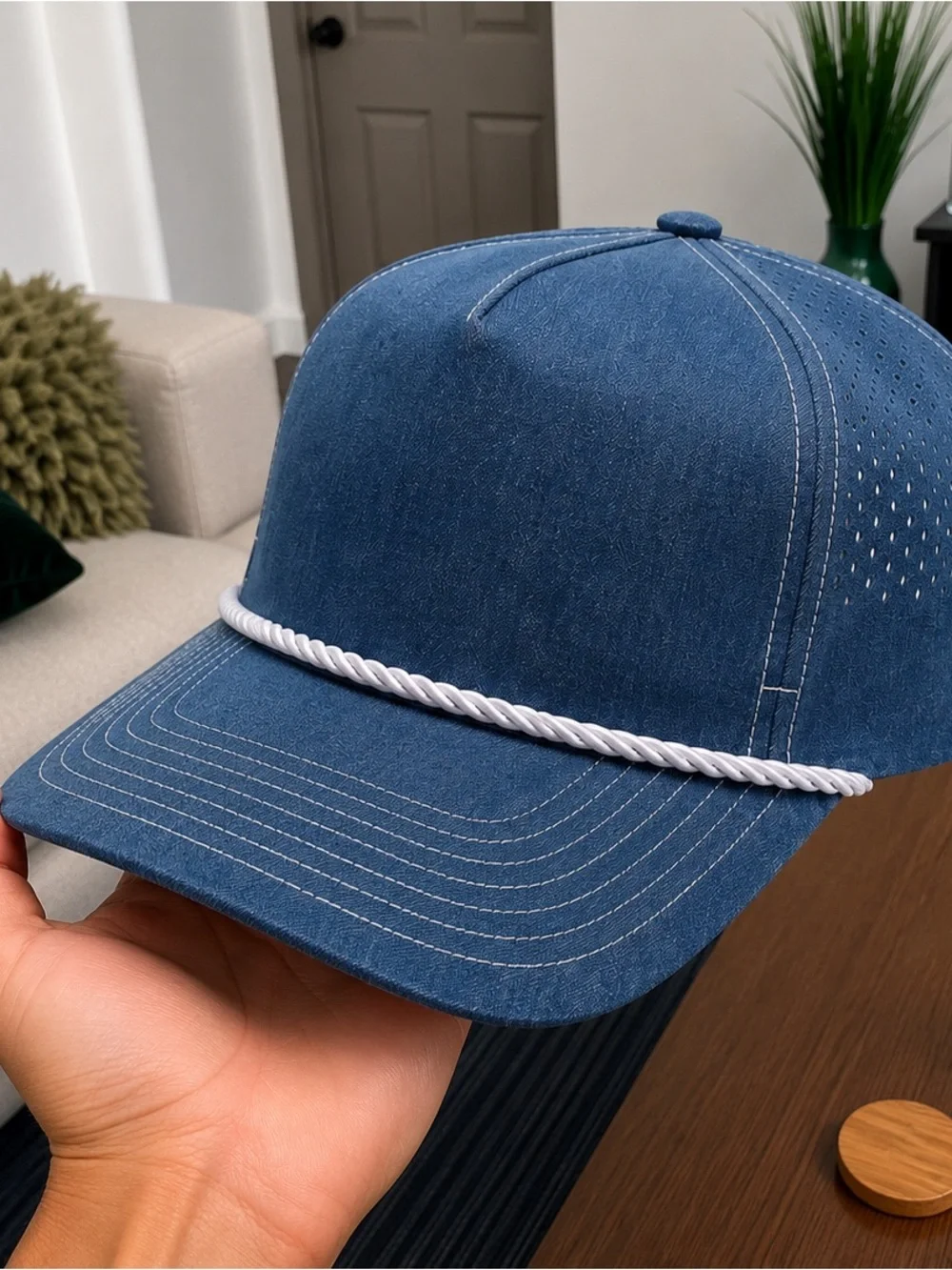 Navy Blue Rope-Trim Baseball Cap
