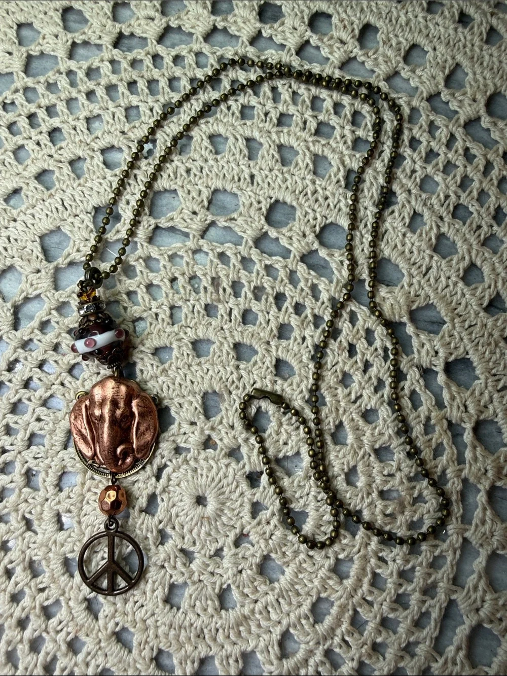 Boho Copper Peace Pendant Necklace - Women Jewelry