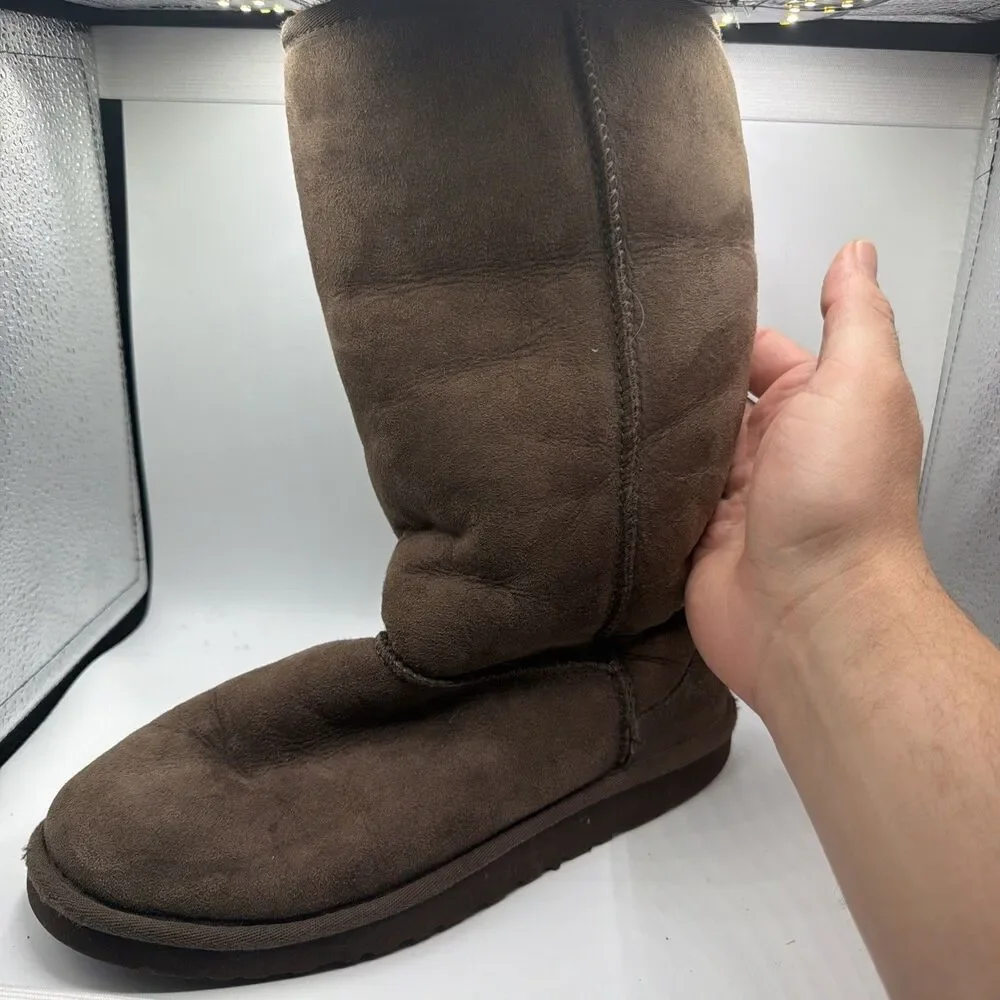 UGG Australia Classic Tall Brown Suede Sheepskin Boots Womens‎ Size 6
