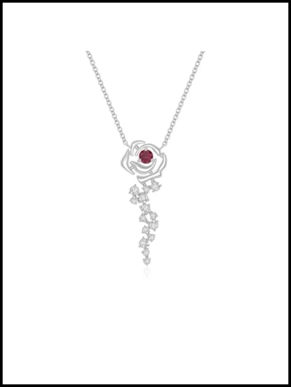 Natural Ruby Moissanite Rose Flower Pendant Necklace, Sterling Silver/Gold